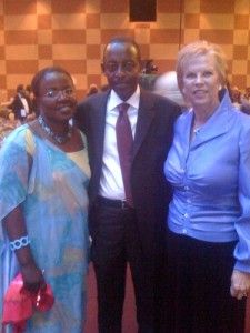 Terry Neese with Rwanda's Ambassador to the United States James Kimonoyo and Rwanda's Minister of Gender Jeanne D’Arc Mujawamariya. 